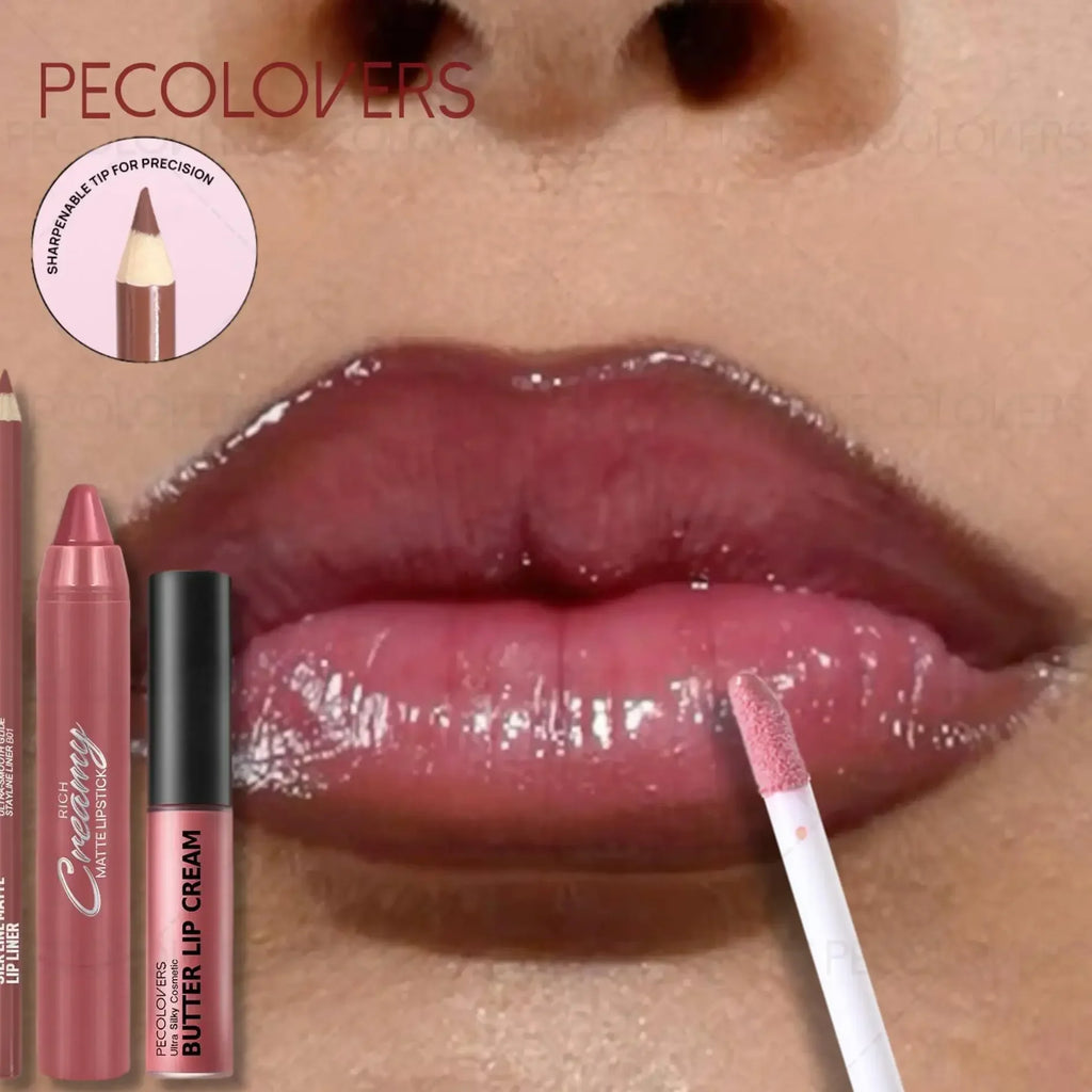3PCS/SET Long-Lasting Non-Stick lipstick pen&Waterproof Lipliner Pencil & Long-Lasting   Lip Oil Lip Gloss,Beginner-Friendly