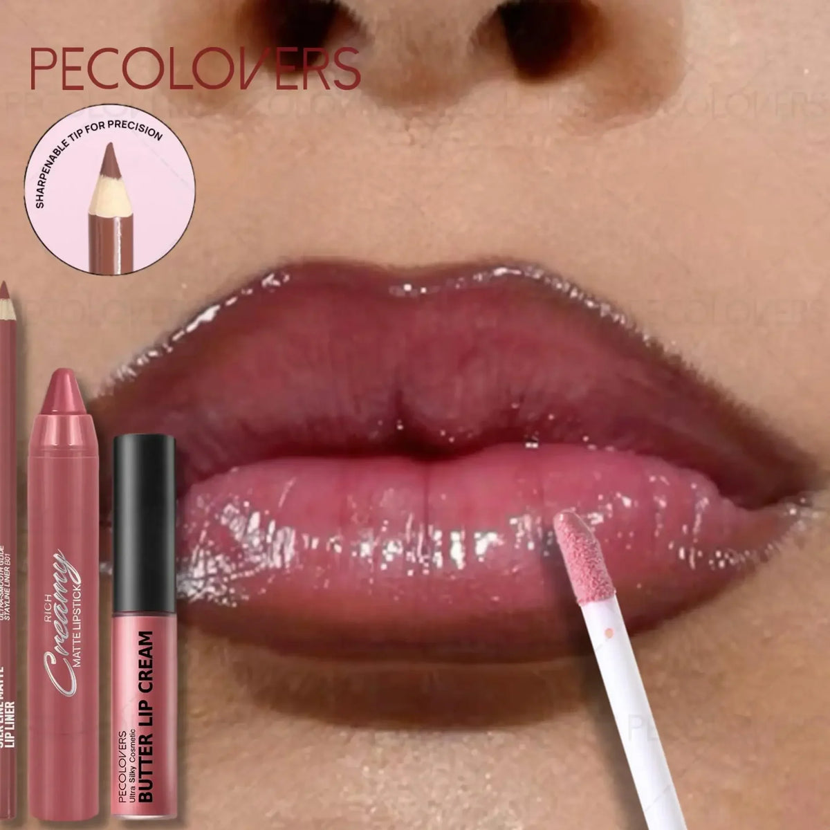 3PCS/SET Long-Lasting Non-Stick lipstick pen&Waterproof Lipliner Pencil & Long-Lasting   Lip Oil Lip Gloss,Beginner-Friendly