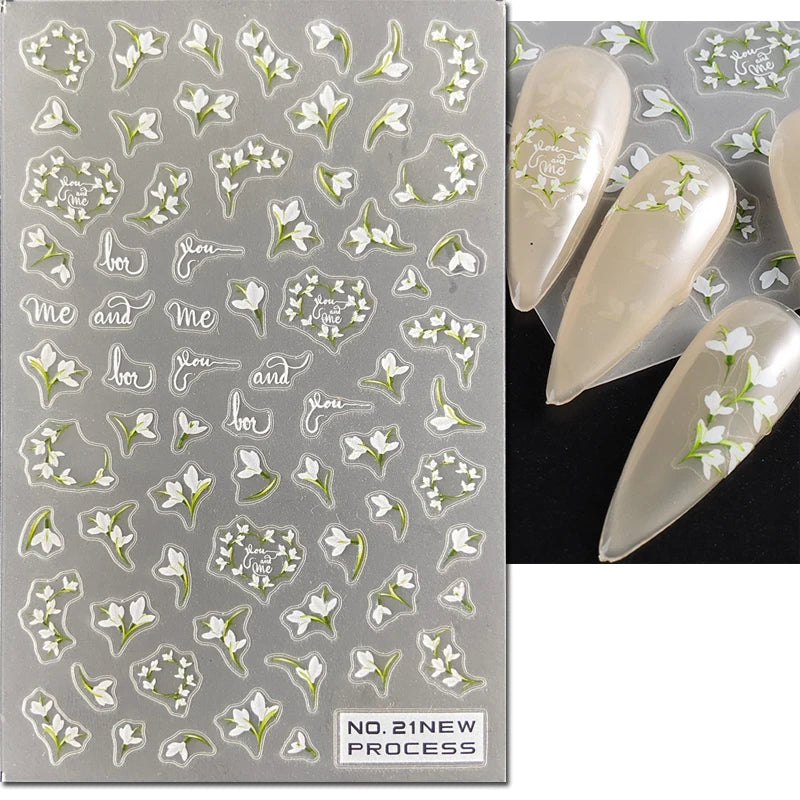 3d Nail Art Ultrathin Decals Blue Pink Blossom Florals Flowers Leaves Nail Stickers Decoration For Nail Tips Beauty