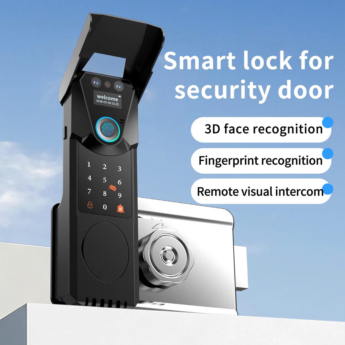 Waterproof Tuya Wifi Smart Lock with 3D Face Recognition Intercom 13 Languages Voice Prompt Display Fingerprint Passcode IC Card
