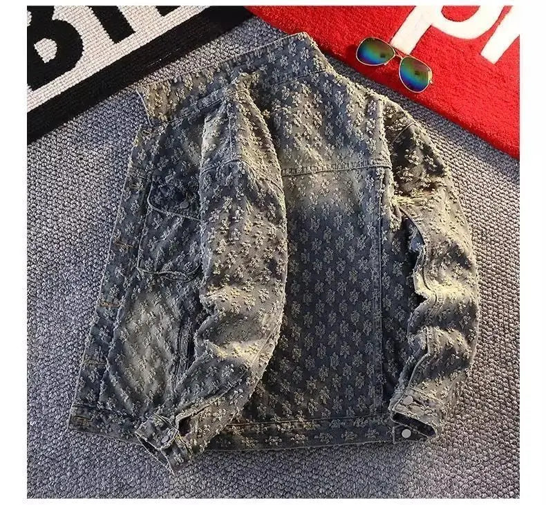 Sequin Denim Jacket Men's Luxury Streetwear Shiny Cowboy Coats Loose Casual Single-breasted Long Sleeve Spring Autumn Jacket
