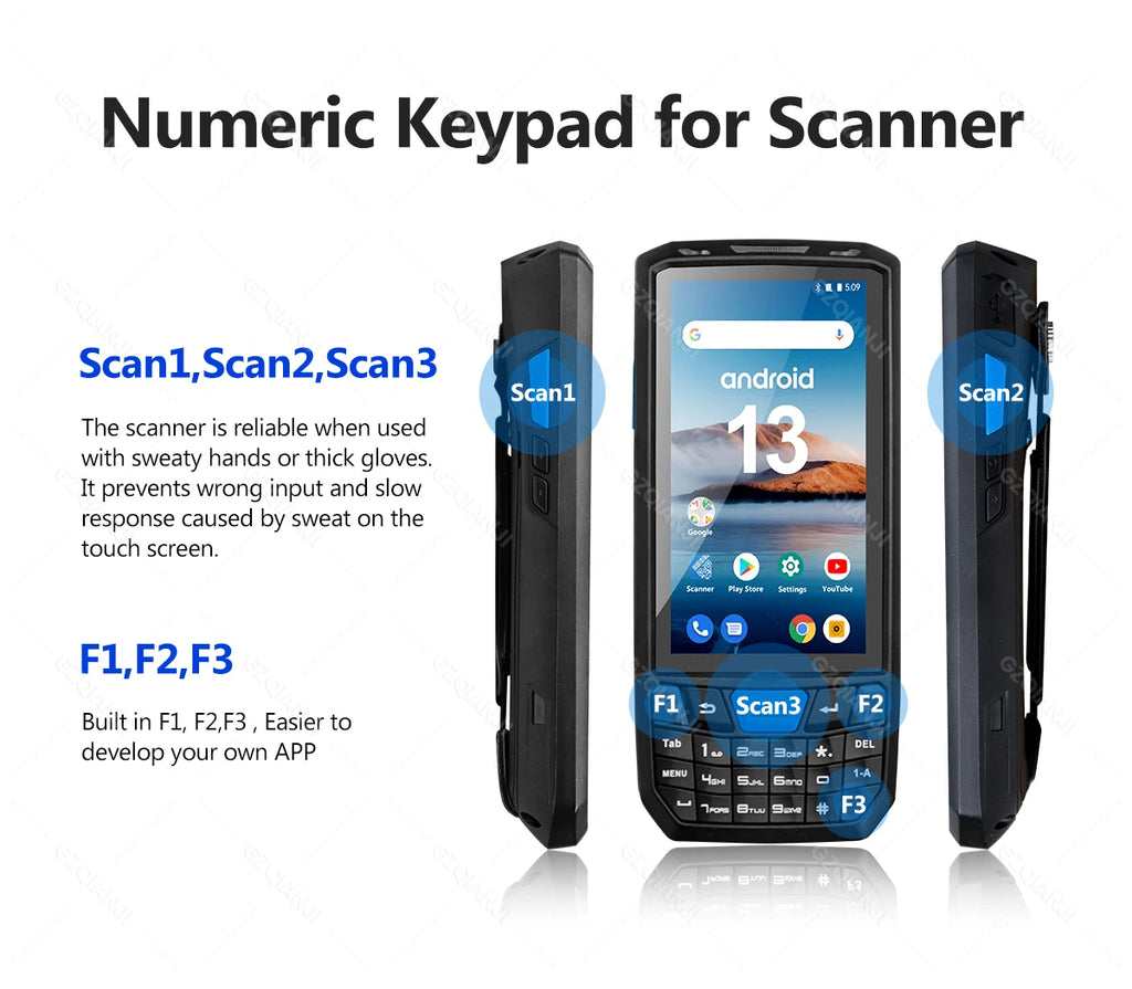 4G 64G Android 13 Terminal Handheld Mobile Rugged PDA with Bluetooth Wifi 1D 2D Barcode Scanner Reader GPS Warehouse Code Read