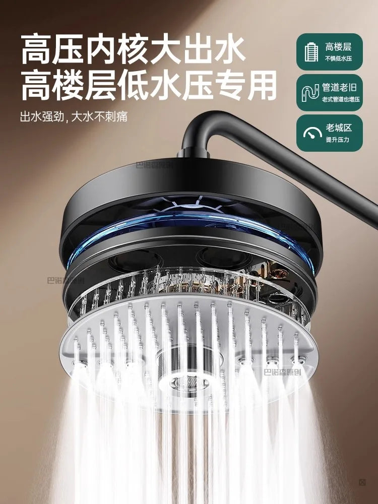 New 5 Modes Large Flow Supercharge Rainfall Shower Head 175mm High Pressure Top Spray Rain Showerhead Set Bathroom Accessories