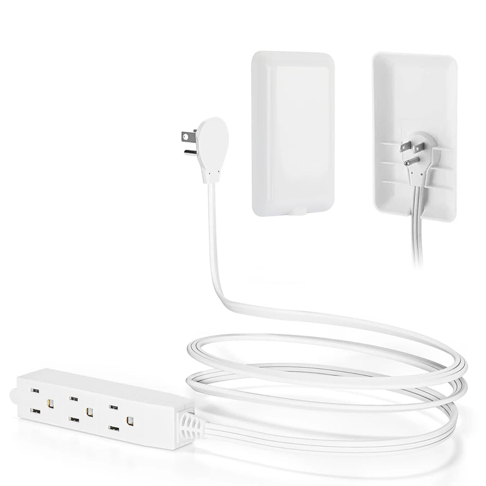 3 FT Extension Cord Power Strip with 3 AC Outlet 3 Prong Plug Extender, Cover Plate, Wire Splitter 16AWG, Standard Grounding, UL