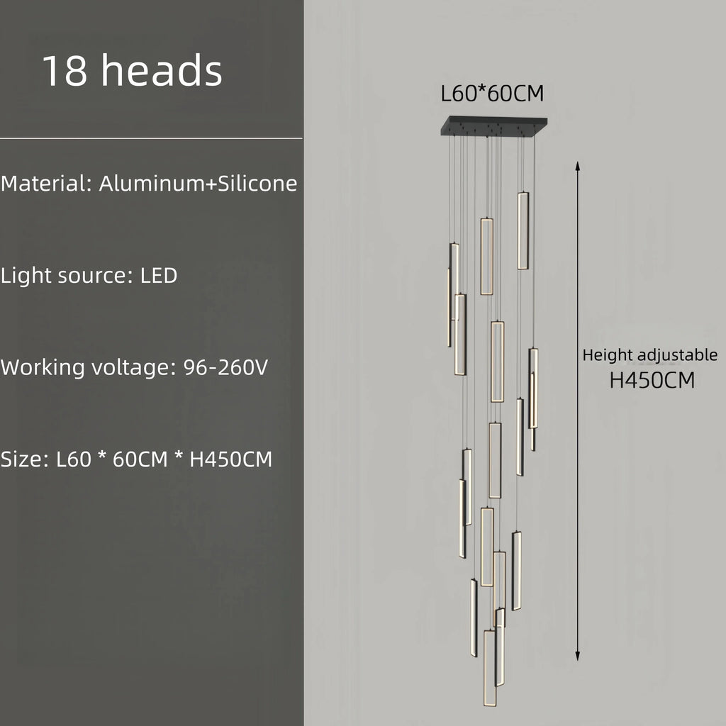 Modern Simple Staircase LED Chandeliers Aluminum Squarer Pendant Lights Loft Villa Duplex Exhibition Hall Decor Lighting Fixture