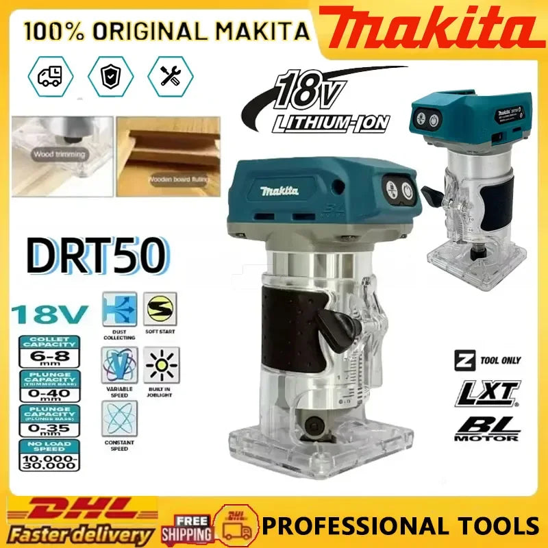 Makita Edge trimmer DRT50 18V LXT Cordless Trimmer, Brushless Motor, Professional Rechargeable Slotting and Milling Tool