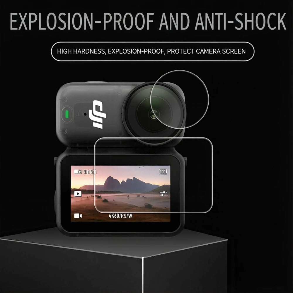 9H Tempered Glass Screen & Lens Protector for DJI Osmo Nano Action Camera, HD Anti-Scratch Explosion-Proof Film Protective Kit
