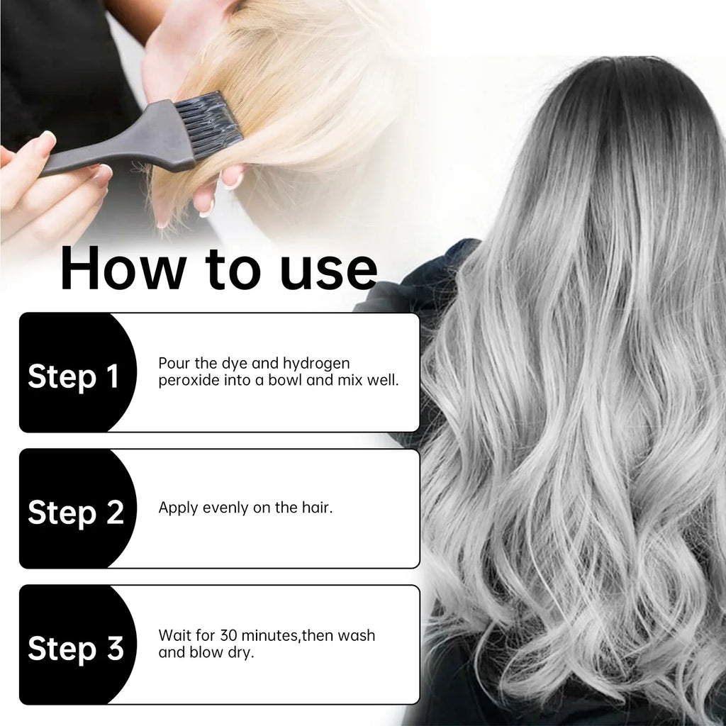 Smoky Silver Grey Hair Dye Cream 100ml - Quick Coloring, Long-Lasting & No Damage DIY Styling for Professional Look.