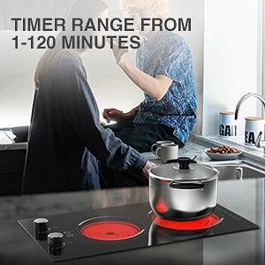 Electric Cooktop 2 Burners Knob Control Countertop Built-in Ceramic Cooktop