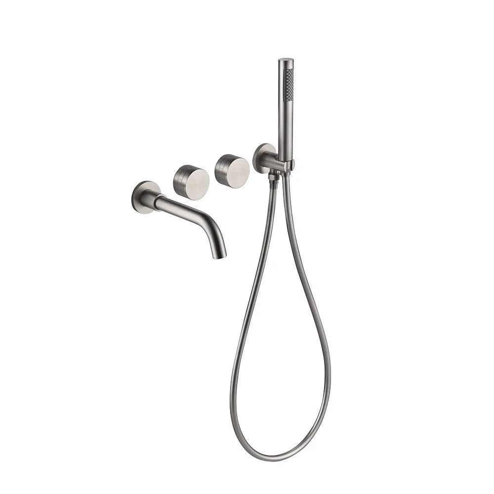 Brushed Gold Bathroom Faucet Wall-Mounted Bathtub Outlet Brass Hand-Held Shower Head Hot and Cold  Bathroom Mixer Tap