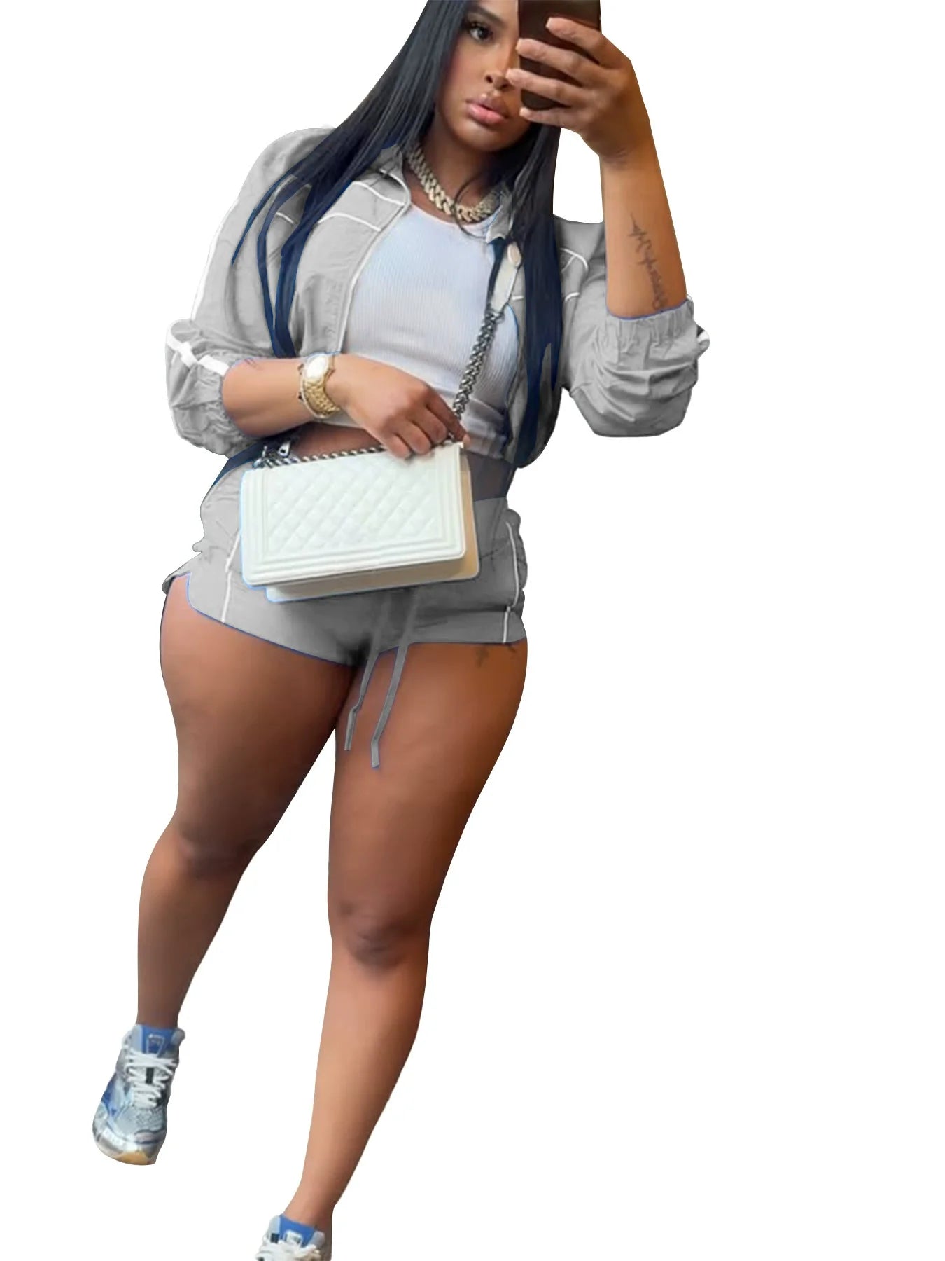 Women's Set Long Sleeve Jacket + Shorts Suit 2026 Summer Streetwear Active Slim Sporty Two 2 Piece Set Outfit Tracksuit