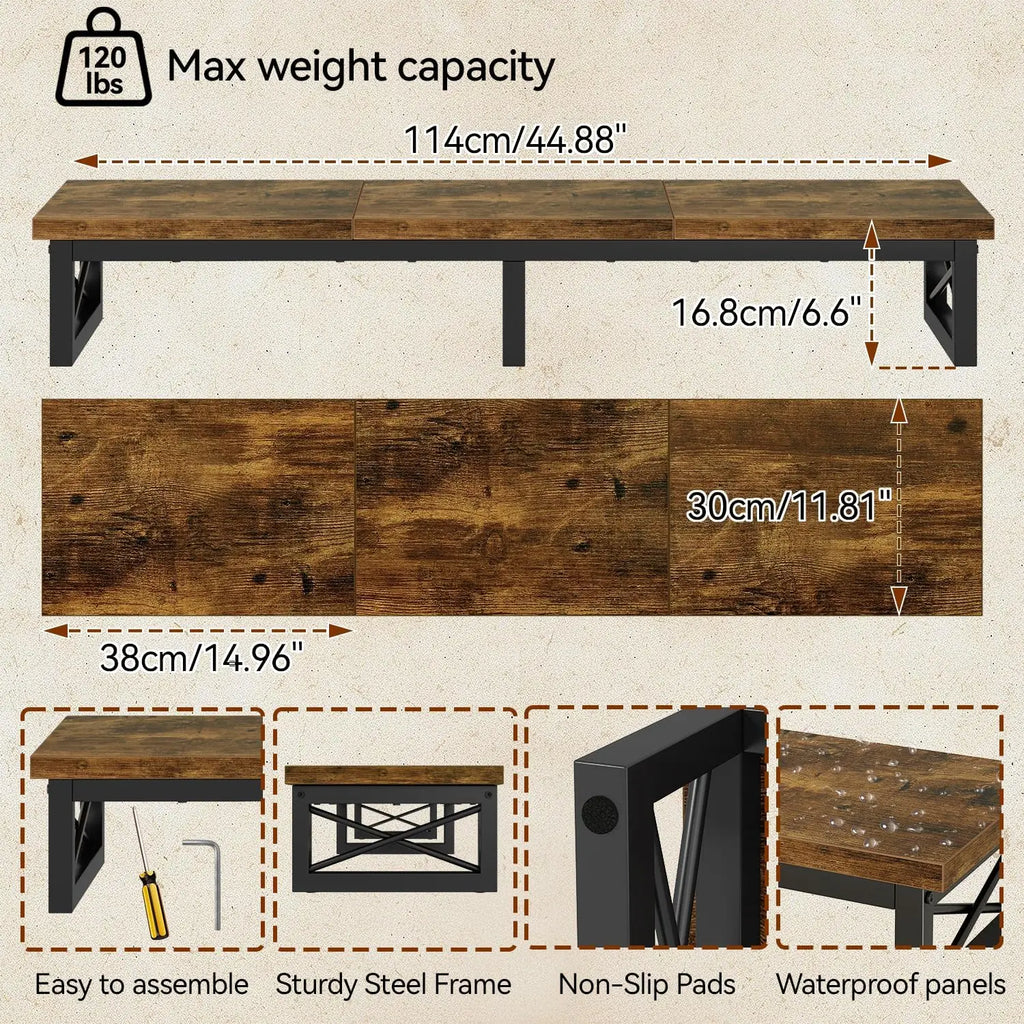 45" Large TV Riser for 32-60 inch TV,Tabletop Short TV Stand with Storage and Steel Legs,Dual Screen Office Desk,Stand R