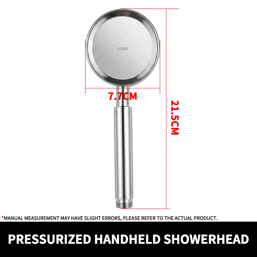 304 Stainless Steel Handheld Shower Head  High Pressure Booster   Universal Connector  Bathroom Shower Sprayer for Home Bath