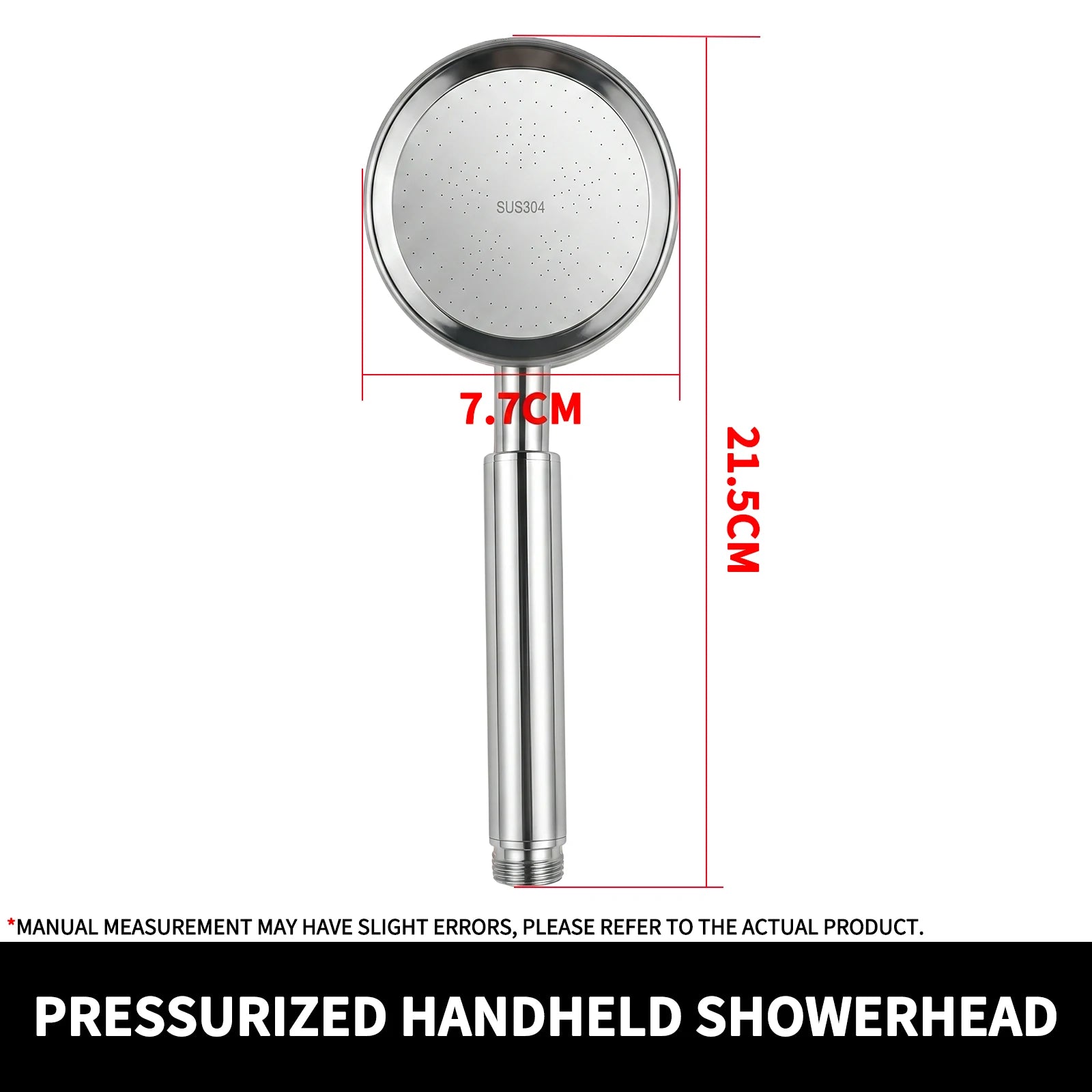 304 Stainless Steel Handheld Shower Head  High Pressure Booster   Universal Connector  Bathroom Shower Sprayer for Home Bath