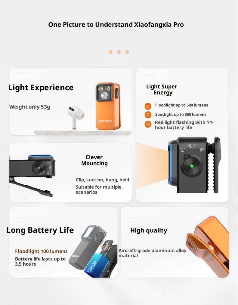 Olight Oclip Pro Outdoor Flashlight Portable Strong Light Camping Torch Long Range Rechargeable 500LM Aluminum Alloy Flashlight