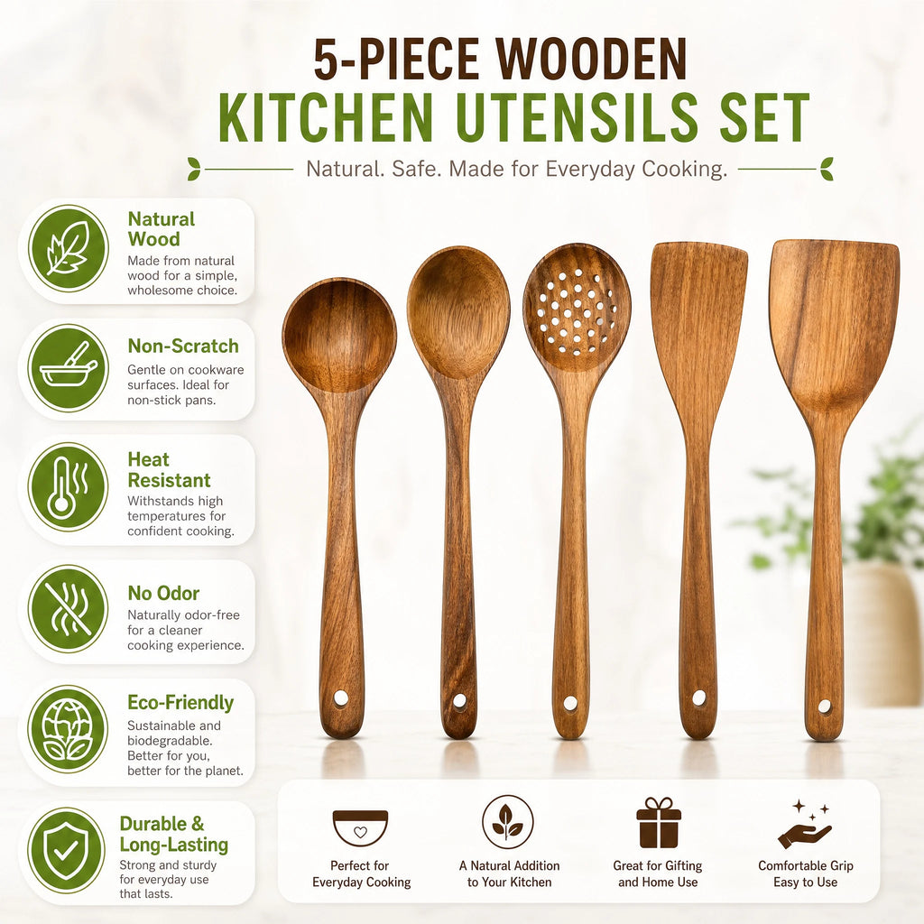 Wood Kitchenware Cooking Set Household Spatula Spoon Set Salad Spoon Fork Stirring Spoon Kitchen Baking Set With Storage Bucket