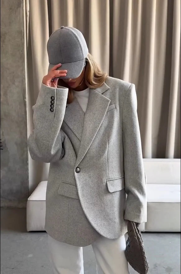 Women Red Fashion Blazer Jacket Lapel Collar Single Button Long Sleeve Loose Casual Coats Oversized Winter Autumn Streetwears