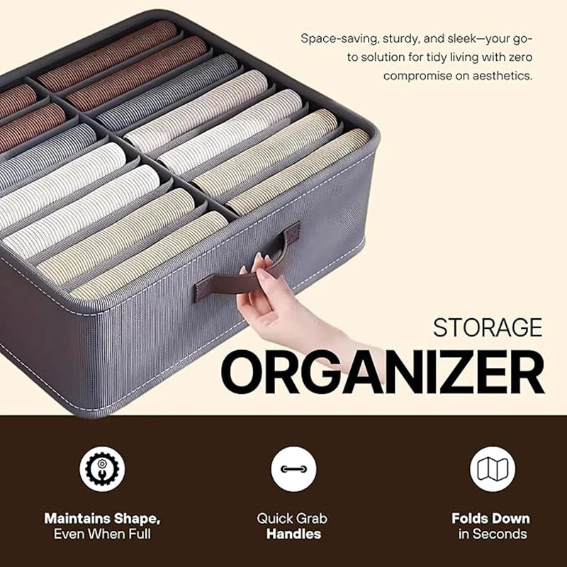 10/16/24 Grids Wardrobe Clothes Storage Organizer With PP Board Cabinet Foldable Drawer Sweater T-Shirt Jeans Storage Boxs