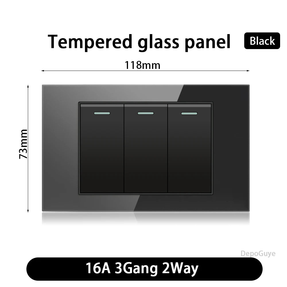 118 Type US Mexico 1/2/3/4/Gang 2/3Way Wall Light Switch Brazil Tempered Glass Panel ON OFF Push Button Power Rocker Switch