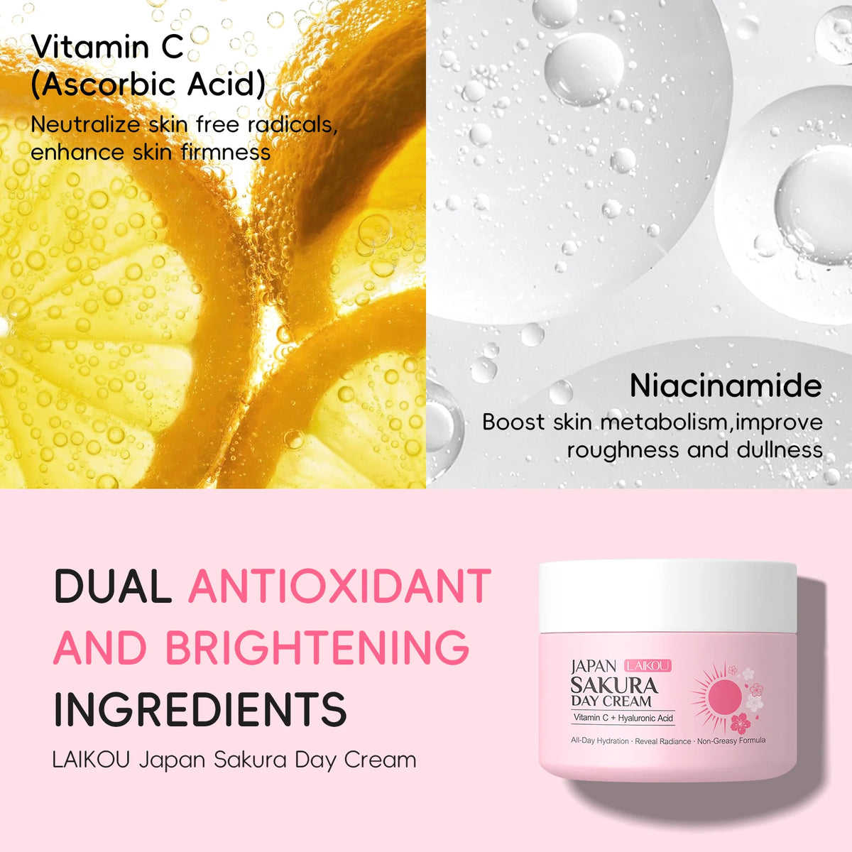 LAIKOU Japan Sakura Day & Night Cream Set 30g*2 Day Hydrating Night Repair Radiant Skin Care Kit