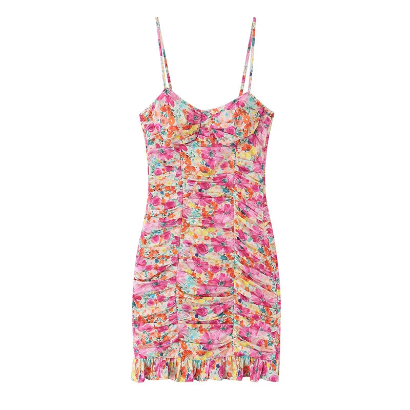 Women's Dress 2026 Summer Personalized Trendy Fashion Floral Print Pleated Charming Hot Sexy Focus Strap Backless Mini Dress