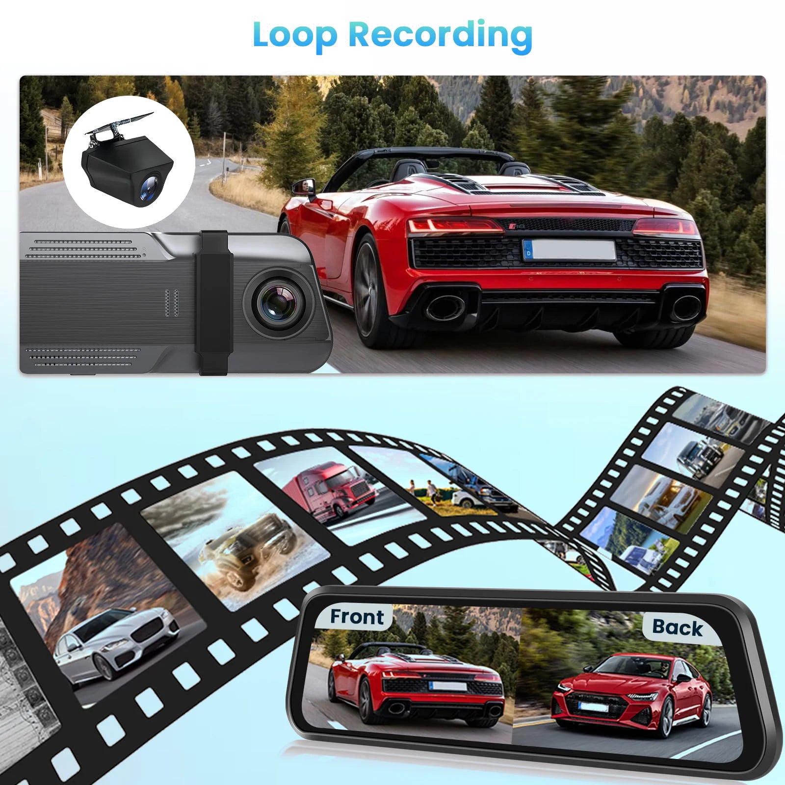Aprilboy 10'' 4K Mirror Dash Cam Dual Camera with Wireless Carplay Android Auto Parking Assistance Loop Recording Navigation