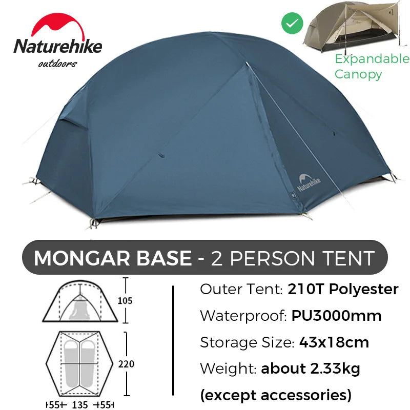Naturehike Tent Mongar BASE/PRO/UL 1 2 3 Person Tent Ultralight Outdoor Camping Tent Waterproof Hiking Backpacking Tent Awning