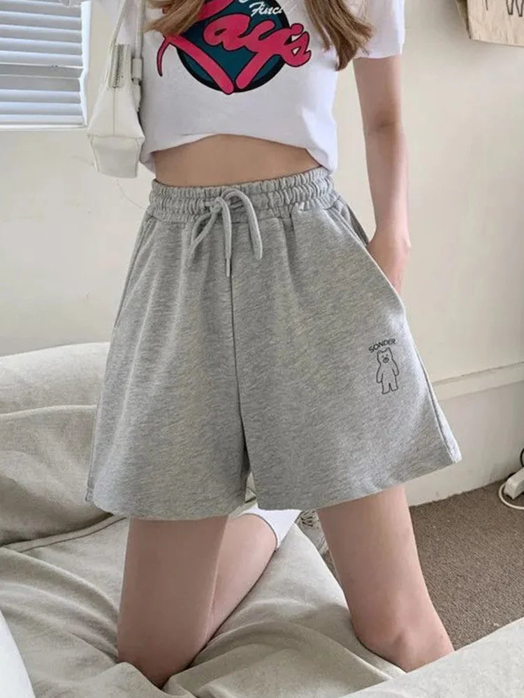 Drawstring Loose Soild Short Pant For Women Clothes Patchwork Fashion Ropa Mujer Streetwear Elasticity High Waist Casual Shorts
