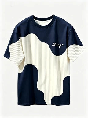 European and American Men's Summer Simple Letter Splicing Print Comfortable and Breathable Round Neck T-shirt Outdoor Casual Top