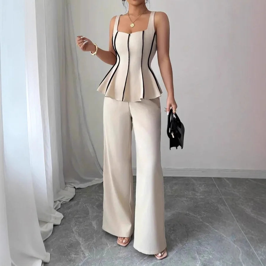 2026 Solid Color Elegant Two-piece Set Sexy Tube Top And Wide-leg Pants Outfit Vestidos Y2k Office Wedding Guest Business Casual