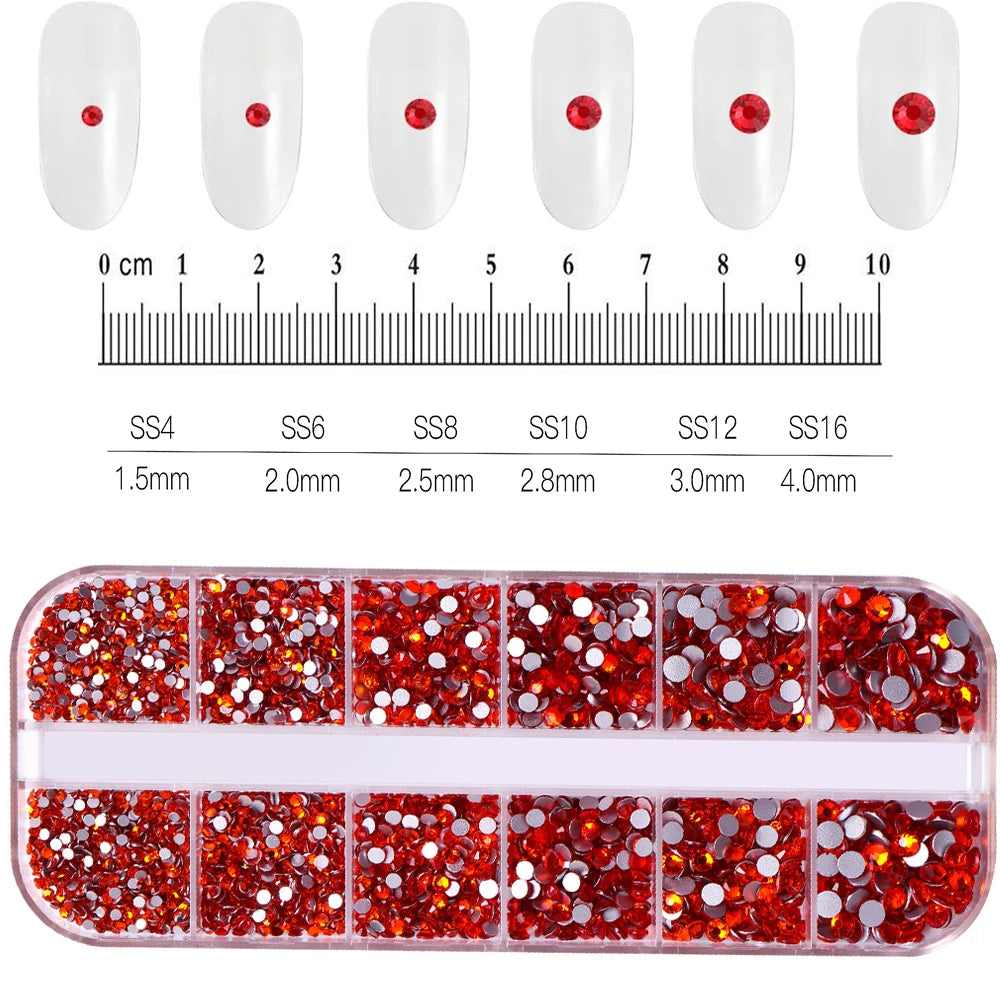 12Grid/1500PCS Shiny Crystal Nail Art Rhinestones SS4-16 Silver 3D Flatback Semicircler Nail Charms Gemstones for DIY Decoration