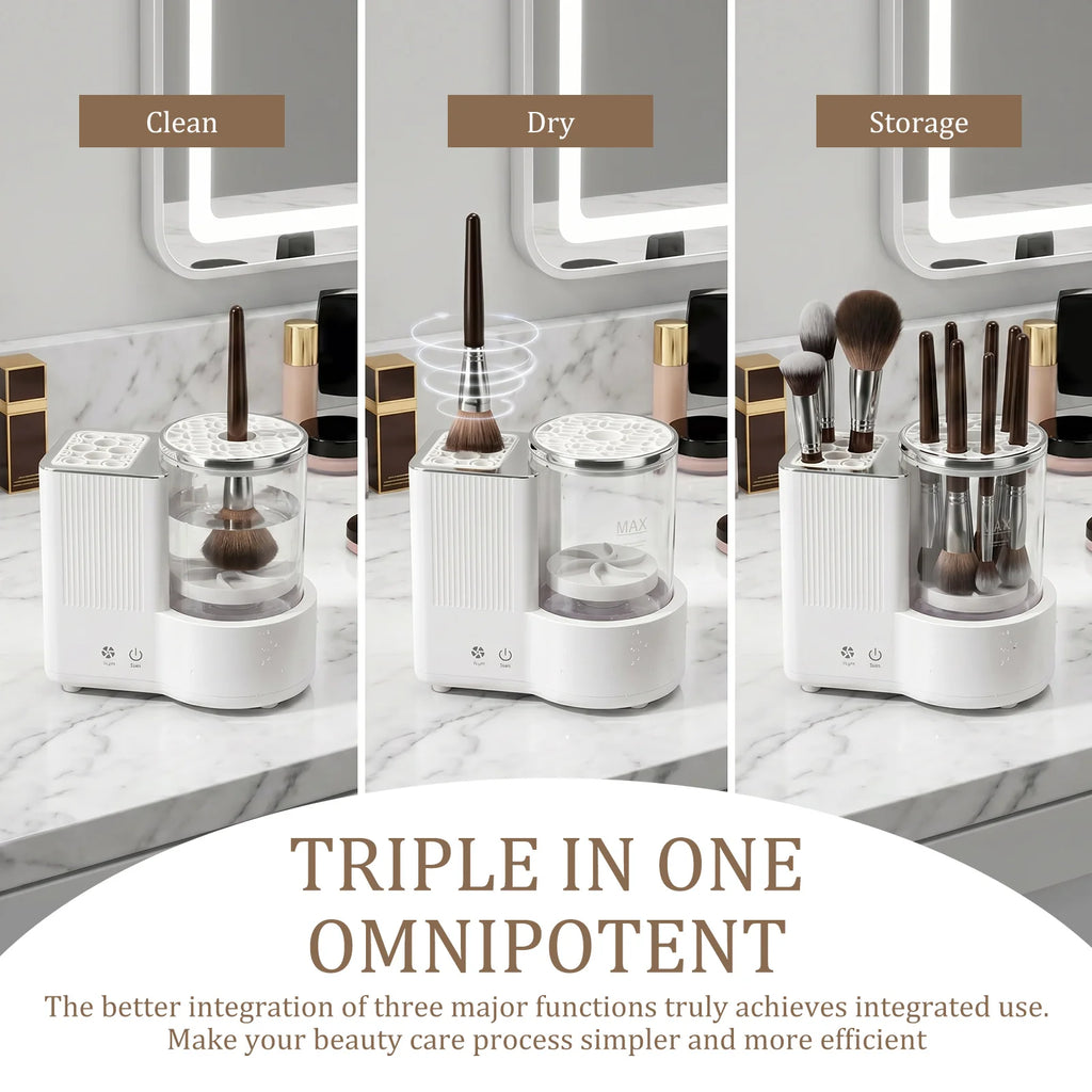 3 IN 1 Electric Makeup Brush Cleaner Machine Makeup Brush Automatic Cleaner Dryer Tool for All Size Beauty Brushes Fast Drying
