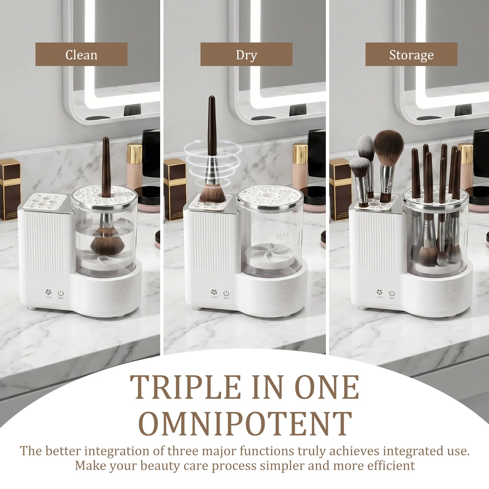 3 IN 1 Electric Makeup Brush Cleaner Machine Makeup Brush Automatic Cleaner Dryer Tool for All Size Beauty Brushes Fast Drying