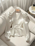 Elegant Fashion White Satin Shirts Women 2026 Early Spring New Blusas Mujer Y2k E-Girl Slim Waist Long Sleeve Blouses