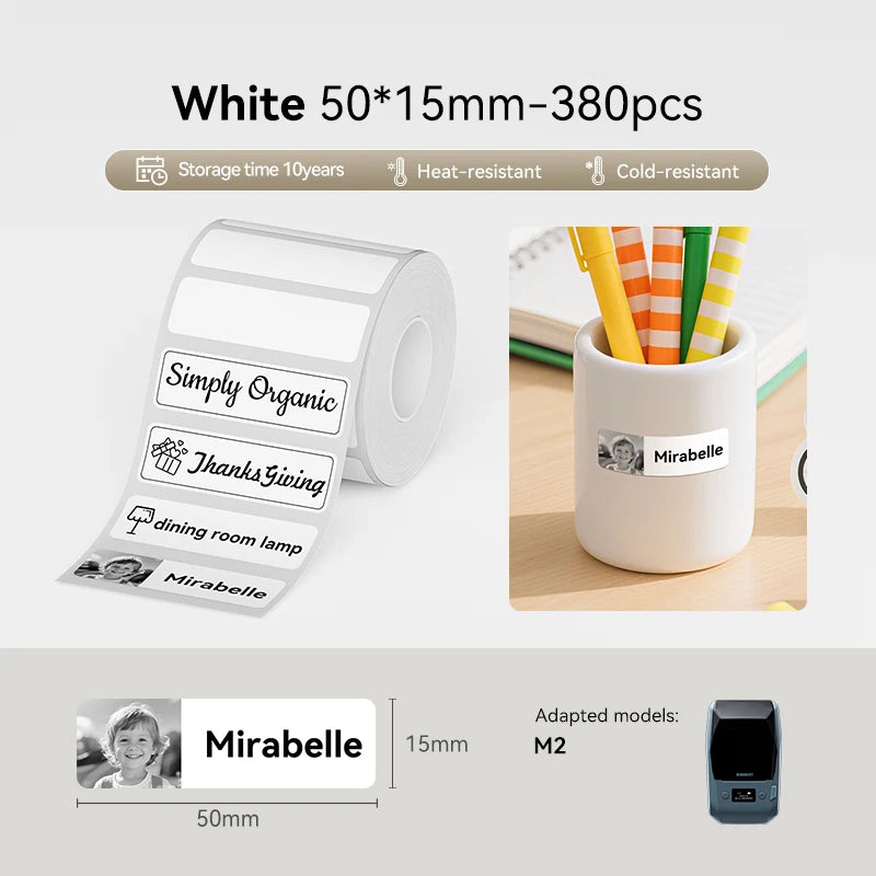 M2 Thermal Transfer Label Paper 2Rolls Scratch-resistant Adhesive Sticker Enduring High-low Temperature Tag With LongStorageTime