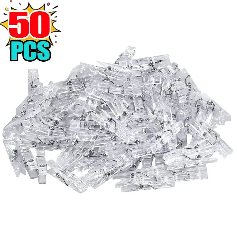 200/50PCS Mini Photo Clips Transparent Spring Clips Plastic Towel Clamps Clothespin DIY Ornaments Photo Wall Home Decor Supplies