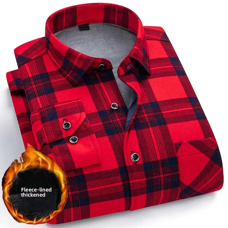 Thickened Fleece Winter Warm Shirt Men's Long Sleeve Plaid Casual Style Dad Clothes Comfortable Breathable Casual Shirt