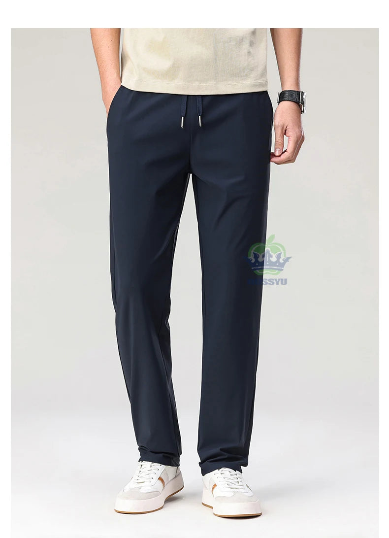 Summer High Stretch Pants Man Thin Elastic Waist Korean Grey Sweatpants Jogging Casual Sports Trousers Male Fashion Luxury Brand