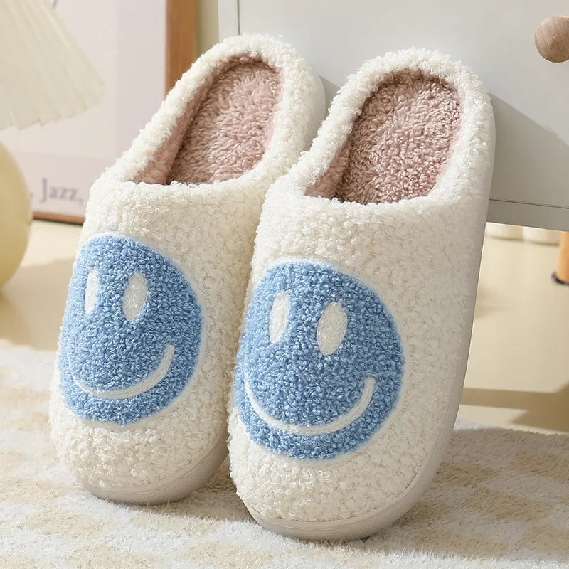 Fuzzy Smile Face Women man Slipper Kawaii Cartoon Plush Contton Indoor Funny Cute Winter Warm Floor house Home Non slip Shoes