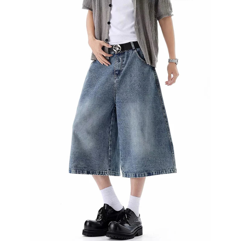 Man's Blue Denim Shorts Y2k Jeans Short Pants Harajuku Aesthetic Vintage Embroidery Cowboy Shorts 2000s Trashy Clothes