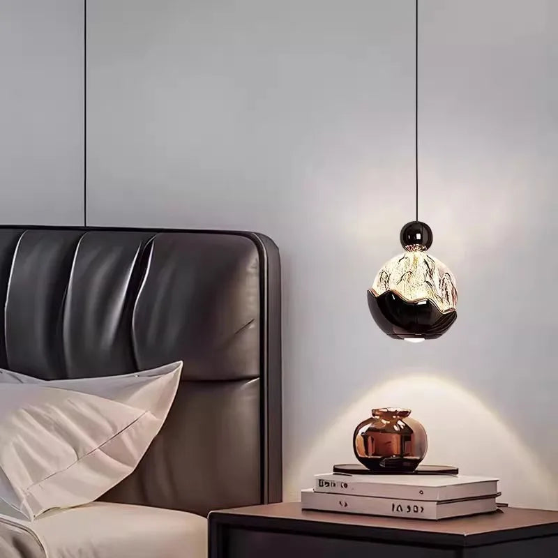 Italian Light Luxury Bedside Pendant Light Artistic Snow Mountain Hand Sweeping Induction Adjustable Entrance Hanging Line Light