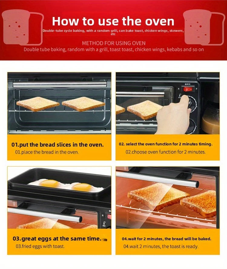 Breakfast Maker, Toaster, Sandwich Oven, Coffee Maker, Small Appliances 3-in-1 Multifunctional Home Toaster