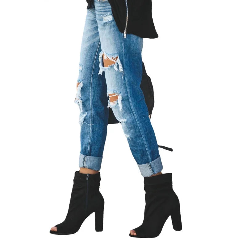 Summer 2026 Women's Casual Washed Ripped Straight Leg Jeans Street Style New Arrival
