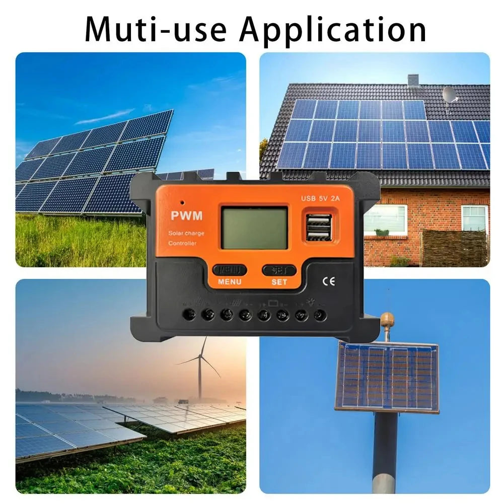 10A 20A 30A 40A 50A 60A  Solar Controller 12V 24V AUTO LCD PWM Regulator With USB for Solar Panel PV Baterry Charger Lights