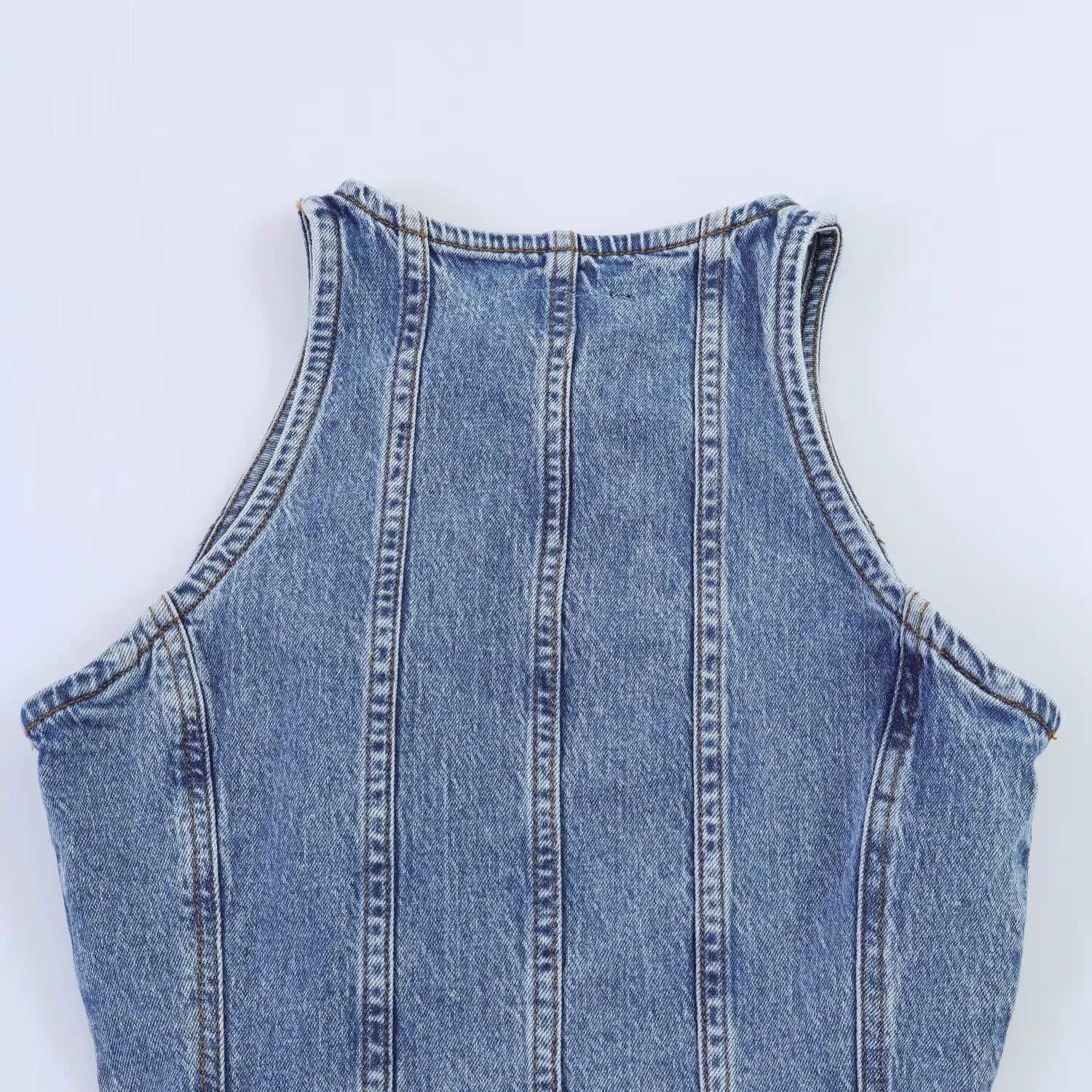 European and American style women's new 2026 fashionable temperament solid color sleeveless mini denim dress