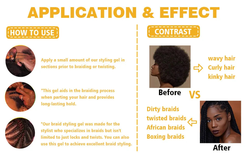 GOIPLE Extreme Hold Braid Gel-Styling Hair Wax for Cornrows, Locs, Twists and Fashionable Braids & Edge Control Gel & Brush 3pcs