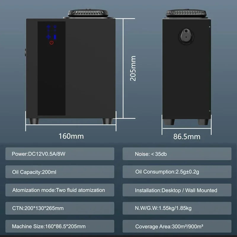 900CBM HVAC Electric Scent Diffuser 200ML App Bluetooth Remote Control Air Freshener Wall-mounted Fragrance Scent Machine