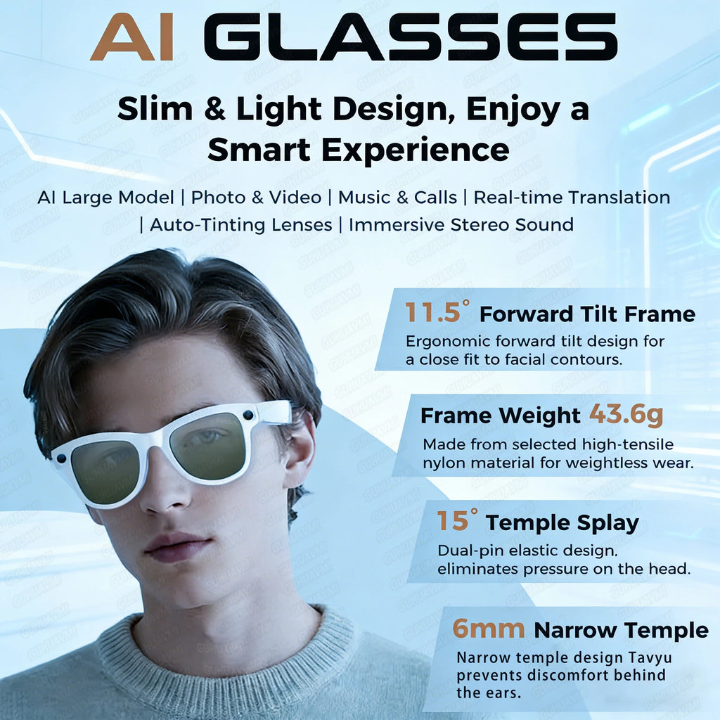 2026 AI Smart Glasses With 8MP Camera AI Voice Contorl Photo Recognition Shooting Video 150+Translation Photochromic Glasses Men