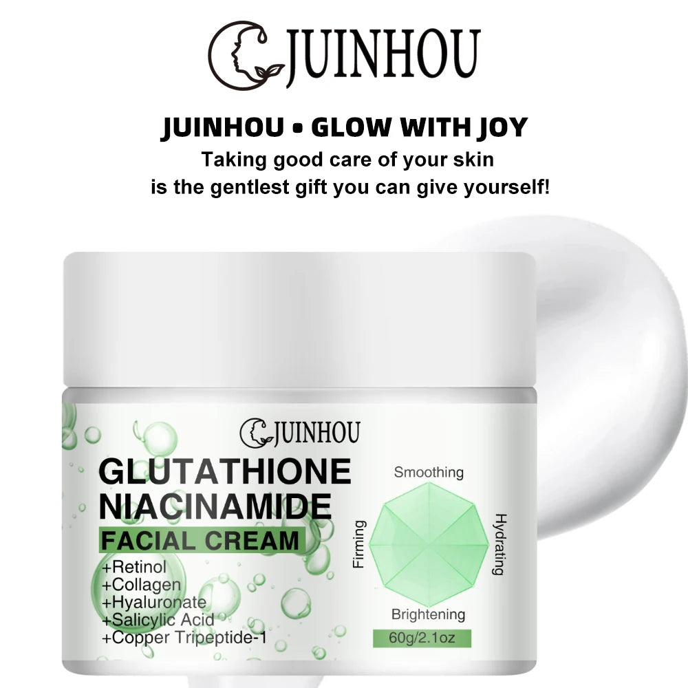 JUINHOU Face Cream Glutathione Niacinamide Moisturizer Evens Skin Tone Reduce Dullness Dark Spots Daily Facial Skin Care