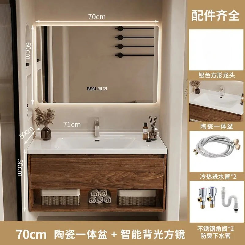 Wall Mounted Bathroom Vanity with Sink Combo Modern Wood Bathroom Vanity Set with Top Basin Storage Cabinet Wood Home Furniture